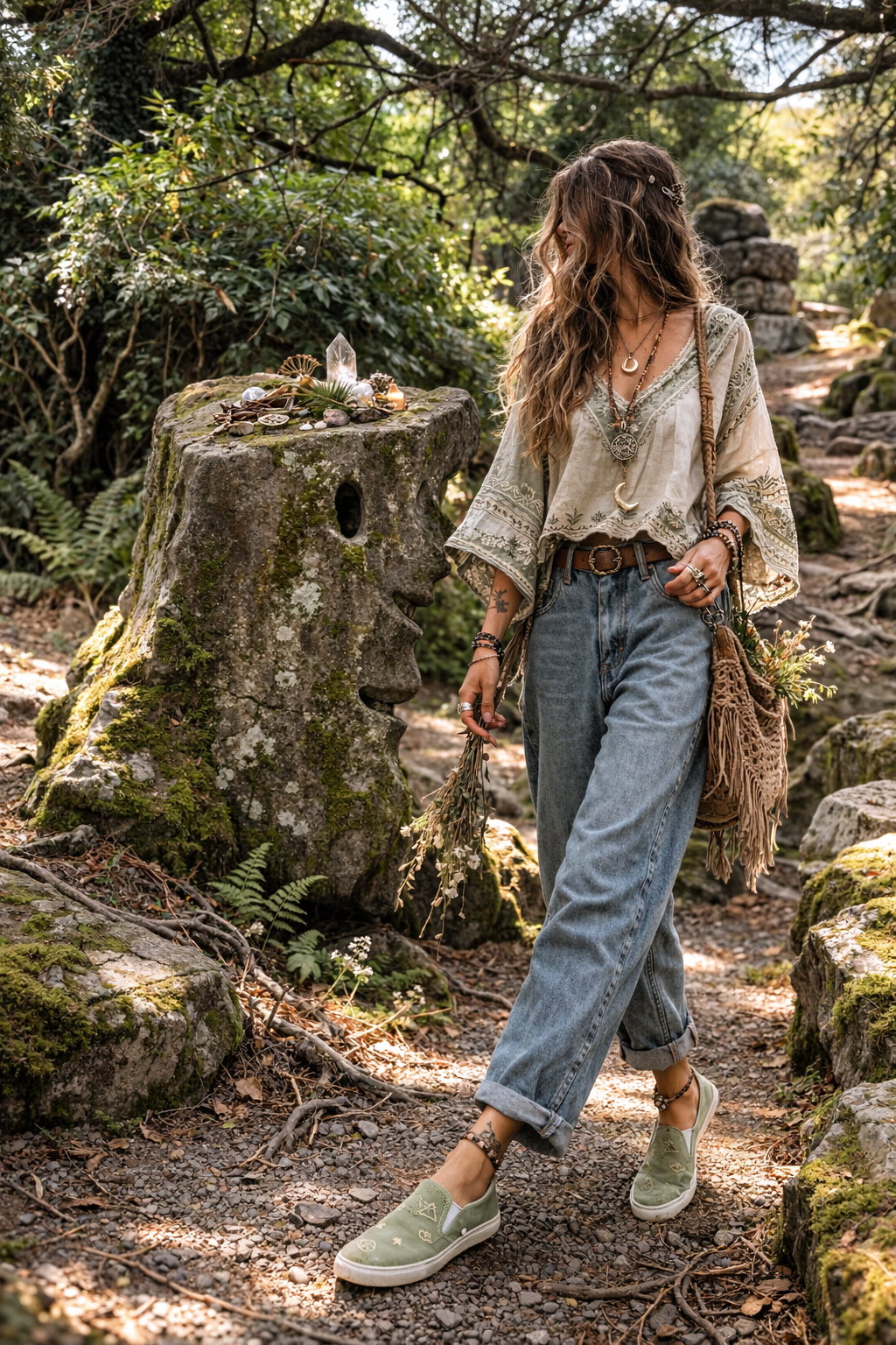 Ancient Sacred Pagan Symbols on Women’s slip-on canvas shoes